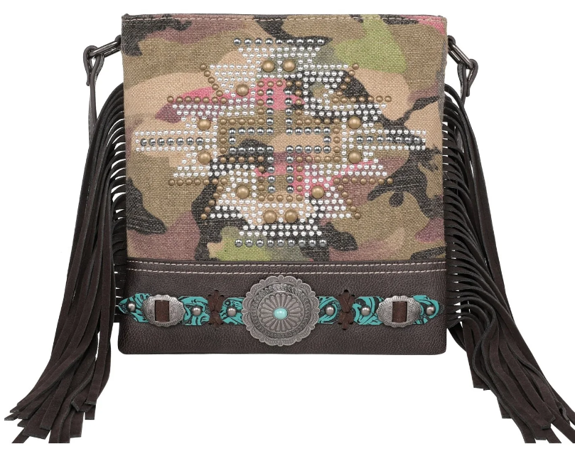 Montana West Aztec Collection Camo Print Canvas Concealed Carry Crossbody