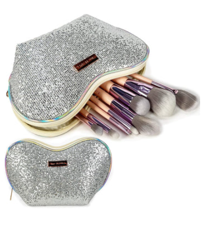 Makeup 8PC Brush set with Heart Pouch.