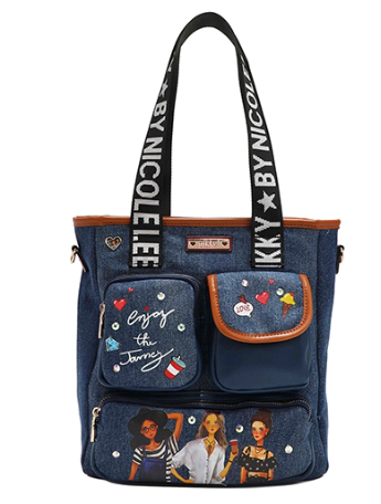 NICOLE LEE DENIM MULTI-POCKET TOTE BAG