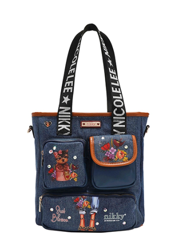 NICOLE LEE DENIM MULTI-POCKET TOTE BAG