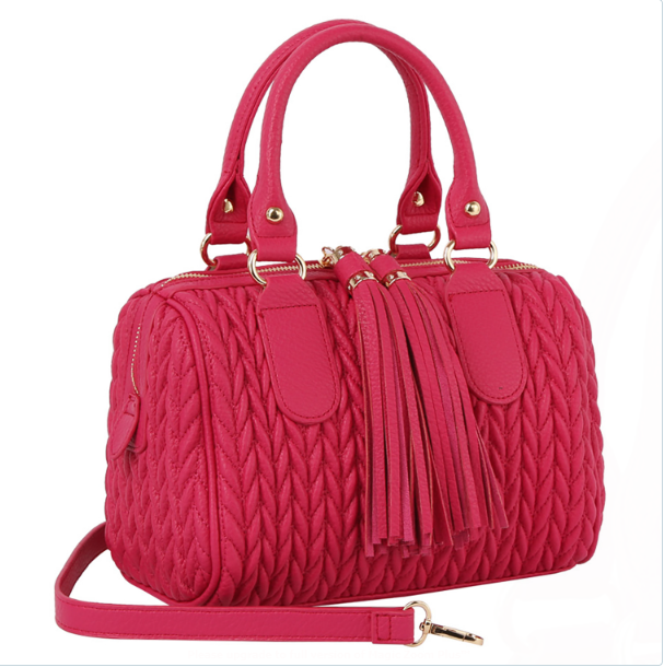 Chevron Quilted Tassel Zipper Boston Bag Satchel