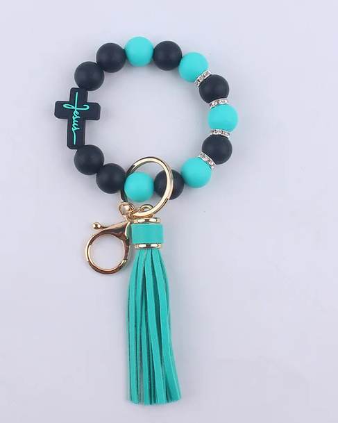 Cross Silicone Beaded Wristlet Keychain