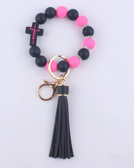 Cross Silicone Beaded Wristlet Keychain