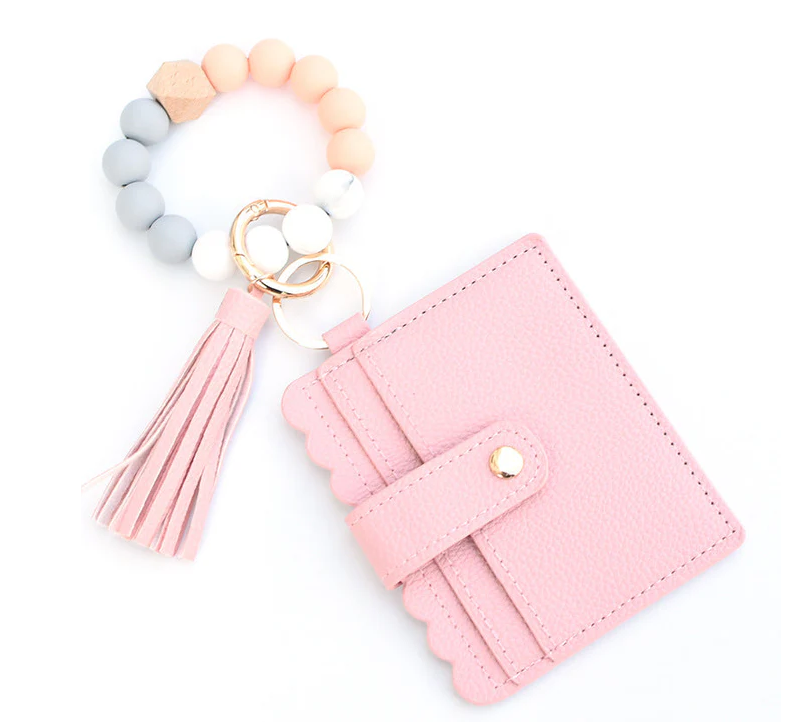 Colorful Silicone Beads PU Tassel Coin Purse Wrist Keychain