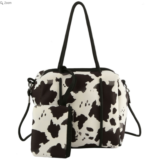 Microfiber Cow Printed 2-in-1 Satchel