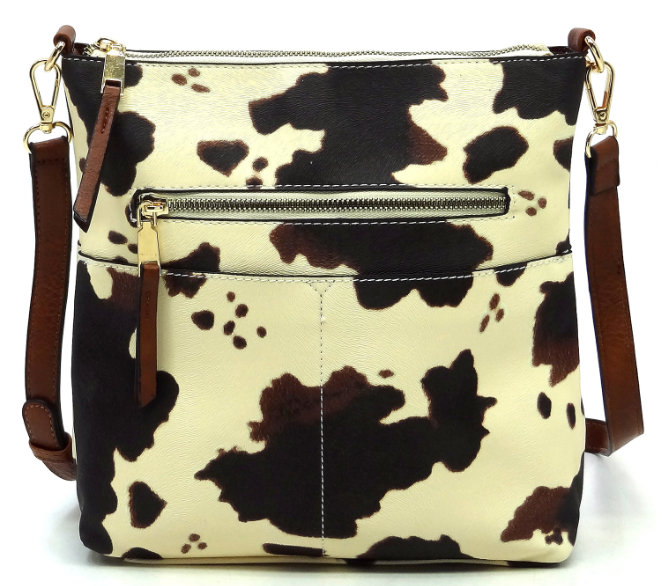 Cow & Leopard Zip Pocket Crossbody Bag