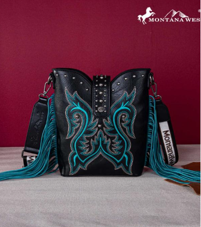 Embroidered Fringe Collection Boot Purse Crossbody