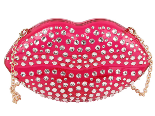 Rhinestone Lips Semi Transparent Clutch Crossbody Bag