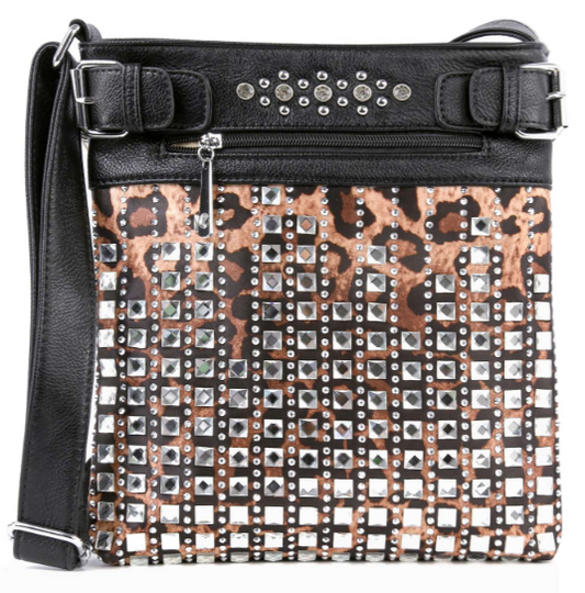 Leopard Print Sparkling Stone Crossbody Sling