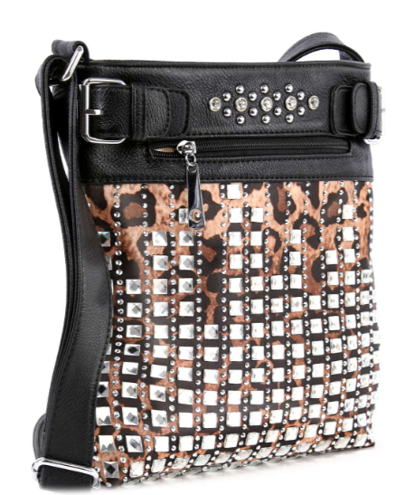 Leopard Print Sparkling Stone Crossbody Sling