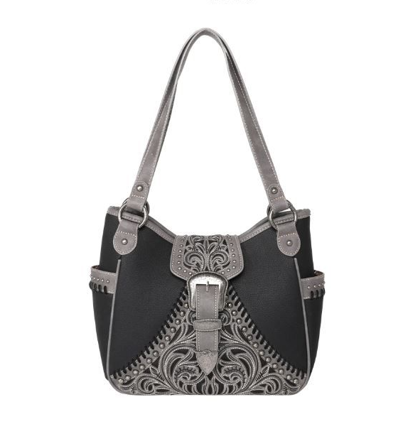 Montana West Floral Embroidered Buckle Collection Concealed Carry Satchel