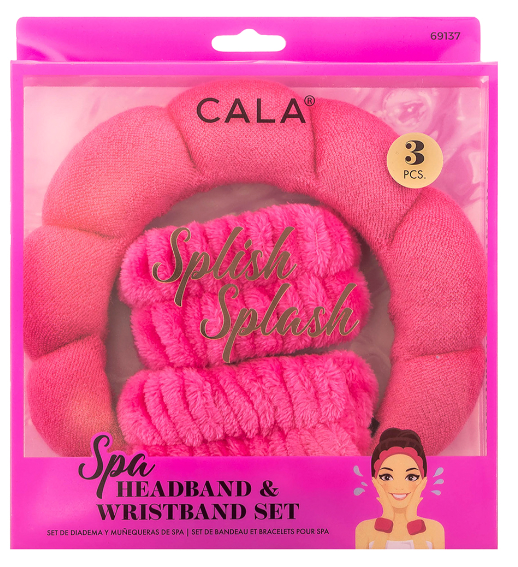 CALA SPA HEADBAND AND WRISTBAND SET HOT PINK