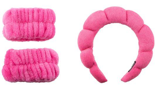 CALA SPA HEADBAND AND WRISTBAND SET HOT PINK