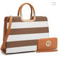 Saffiano Striped Briefcase Handbag with Matching wallet