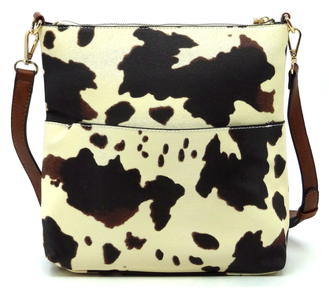 Cow & Leopard Zip Pocket Crossbody Bag