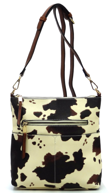 Cow & Leopard Zip Pocket Crossbody Bag