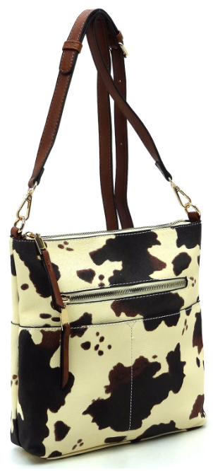 Cow & Leopard Zip Pocket Crossbody Bag