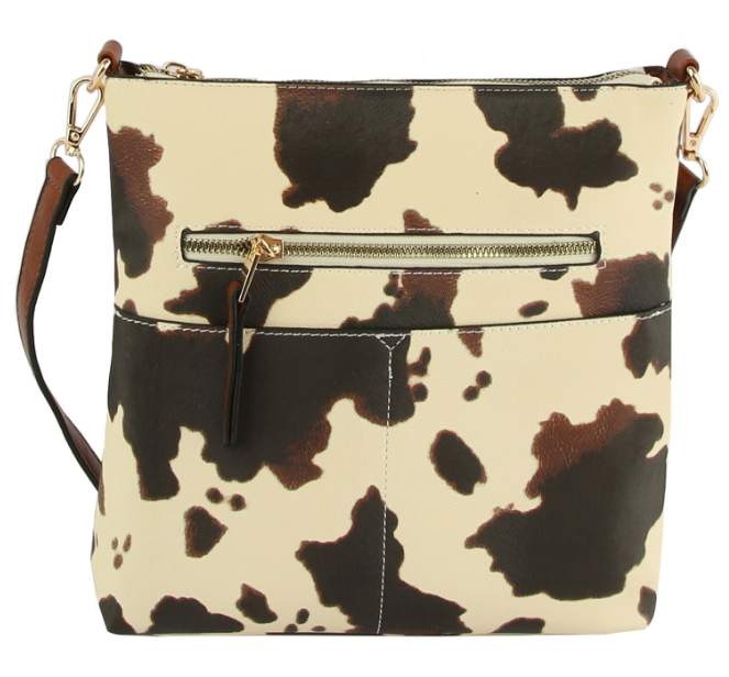 Cow & Leopard Zip Pocket Crossbody Bag