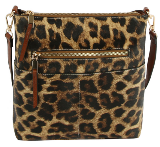 Cow & Leopard Zip Pocket Crossbody Bag