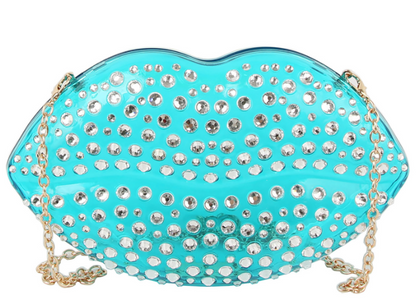 Rhinestone Lips Semi Transparent Clutch Crossbody Bag