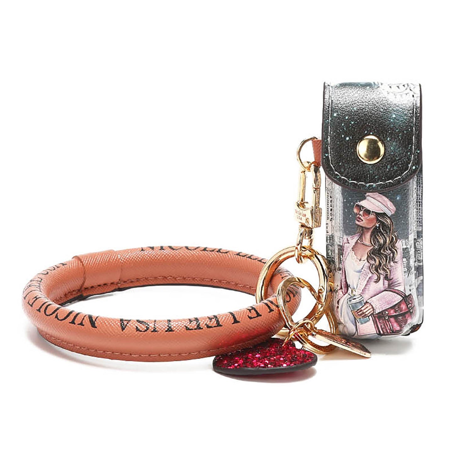 Nicole Lee SARA IS SOFT BUT STRONG Lipstick Case with O-ring Wristlet Keychain