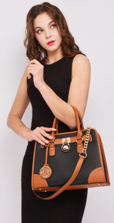 Dasein Medium Leather Satchel with Chain Shoulder Strap with Matching wallet